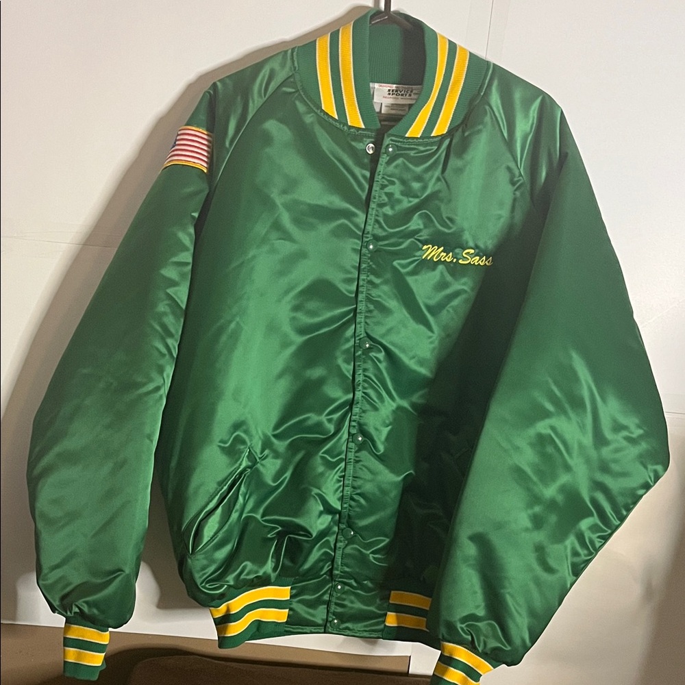 😄Swingster 90’s  satin bomber jacket Wertz Snowmobile  Mrs. Sass XL oversized